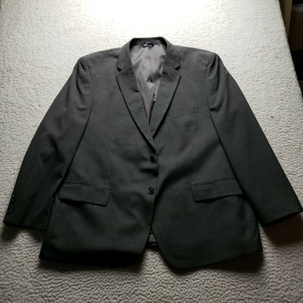Saddlebred Suit Jacket Mens 52R Gray Polyester 2 Button Stretch Notch Lapel
